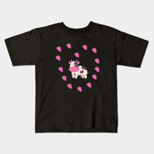 Strawberry Cow Heart, Cute , Cartoon Kids T-Shirt